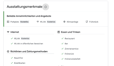 Google My Business Tipps für Hotels Bild Ausstattungsmerkmale